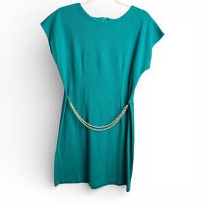 Vintage Another Thyme Teal Green Dress with Gold Chain Accent